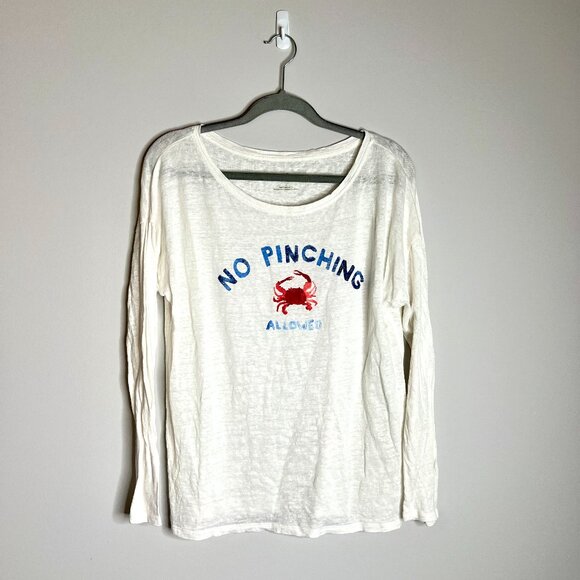 Talbots 100% Linen Long Sleeve Tee Crab Novelty Print Coastal Beach Vacation L - Picture 1 of 3